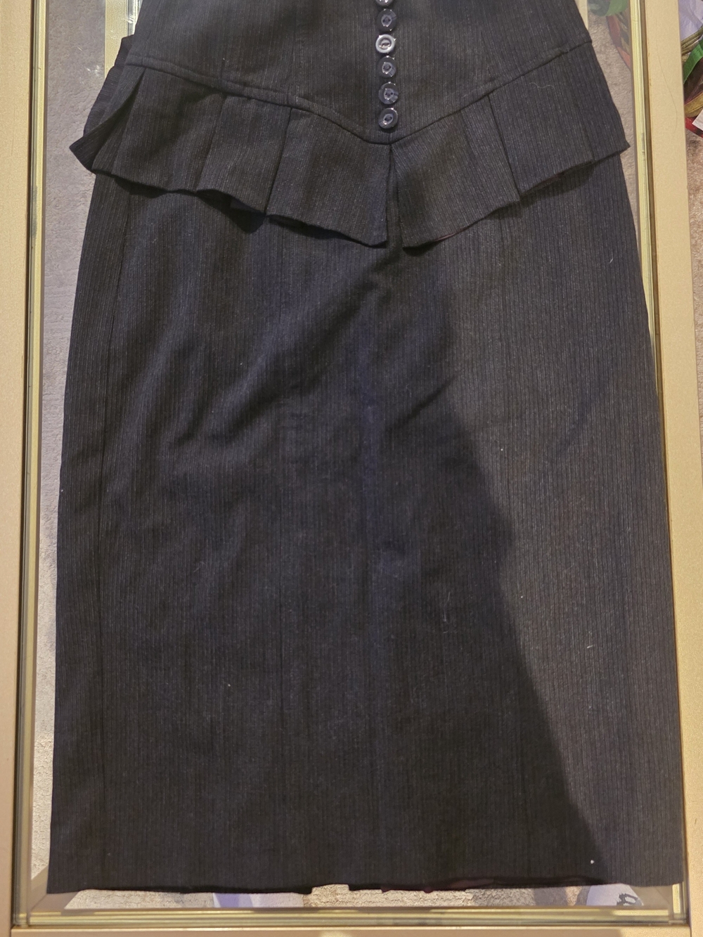 Nanette Lepore Black Pinstripe Pencil Skirt with Peplum Ruffle